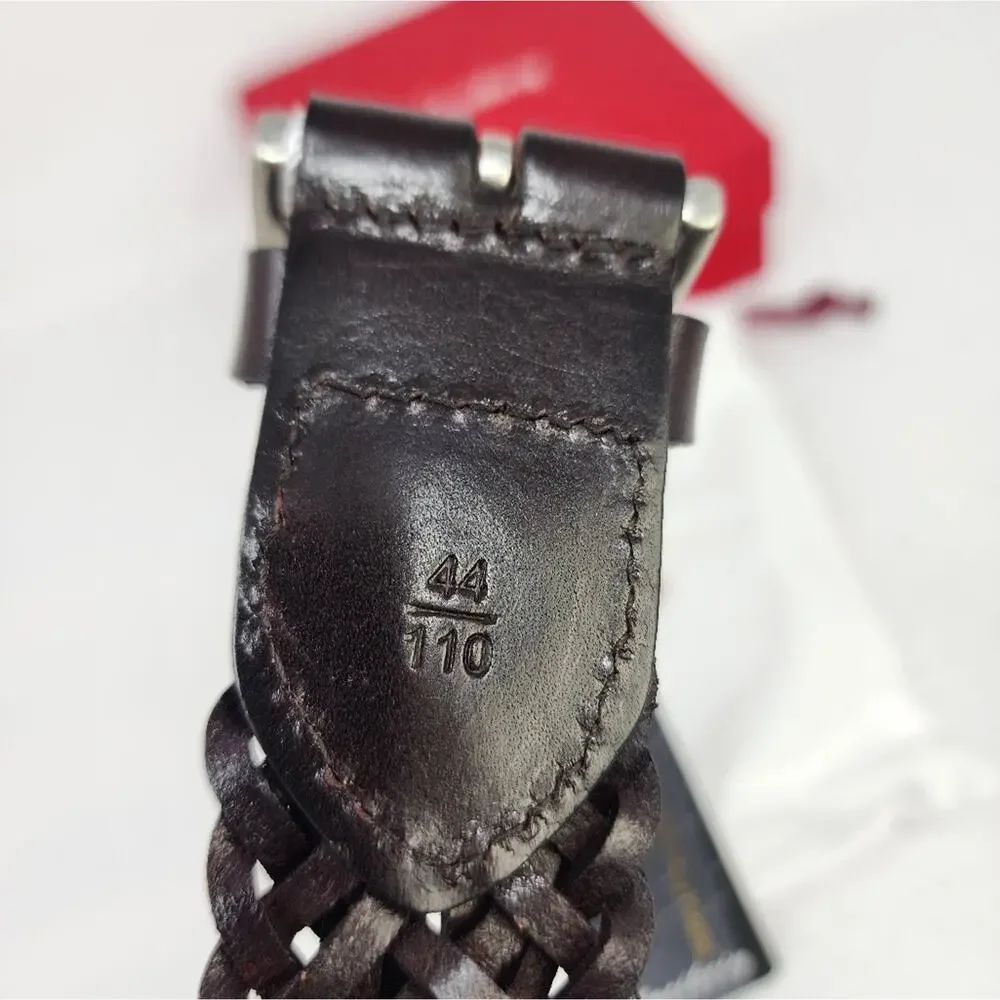 New Locikeiy Brown Men's Braided Belt Casual‎ Silver Buckle Gift Box NWT Size 44